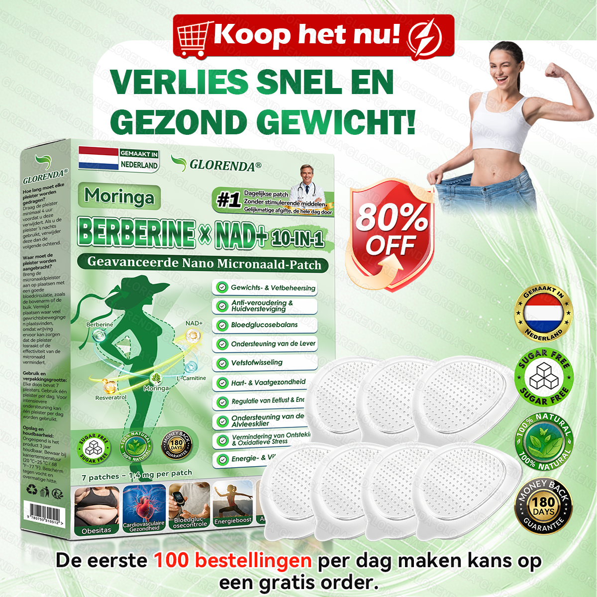 Officiële winkel | 🌻🌻 𝗚𝗟𝗢𝗥𝗘𝗡𝗗𝗔® Moringa · Berberine + NAD+ – 10-in-1 Geavanceerde Nano Micronaald Patch (slechts 1× per dag, zichtbare veranderingen binnen 7 dagen) | Voor obesitas, losse huid, diabetes, slaapapneu, gewrichtsproblemen en meer